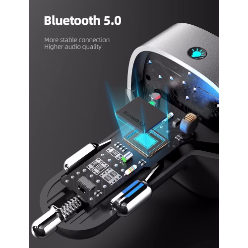 NIERBO Bluetooth FM Transmitter for Car, Upgraded QC3.0 & 5V/1A Dual USB Charger Bluetooth Car Adapter Wireless Radio, 7-Color LED Backlit Light,