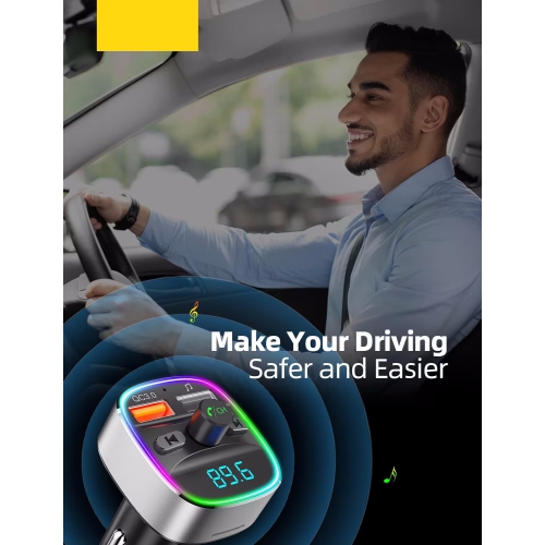 NIERBO Bluetooth FM Transmitter for Car, Upgraded QC3.0 & 5V/1A Dual USB Charger Bluetooth Car Adapter Wireless Radio, 7-Color LED Backlit Light,