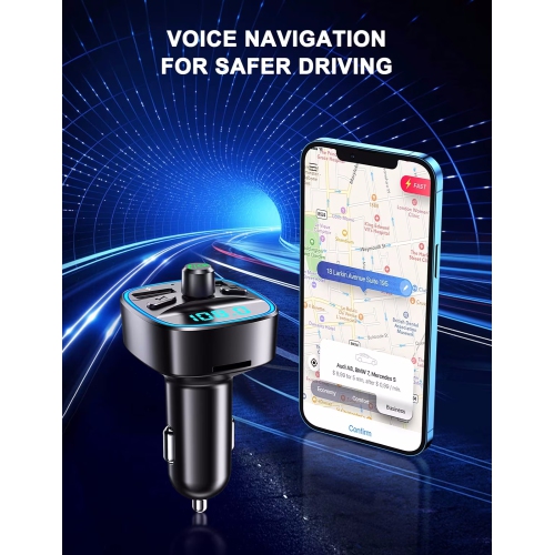NIERBO FM Transmitter for Car Bluetooth 5.0, Ambient Light Bluetooth Car Kit, 2.4A & 1A Dual USB Ports Car Charger, Wireless Radio Bluetooth Car