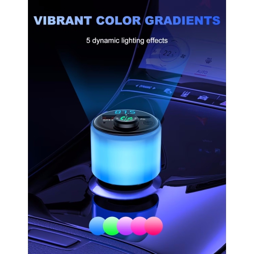 NIERBO FM Transmitter for Car Bluetooth 5.3, [All-Over Glow] PD30W + QC 3.0 Dual-Port Fast Car Charger, Wireless FM Radio Bluetooth Car Adapter with