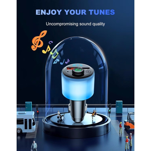NIERBO FM Transmitter for Car Bluetooth 5.3, [All-Over Glow] PD30W + QC 3.0 Dual-Port Fast Car Charger, Wireless FM Radio Bluetooth Car Adapter with
