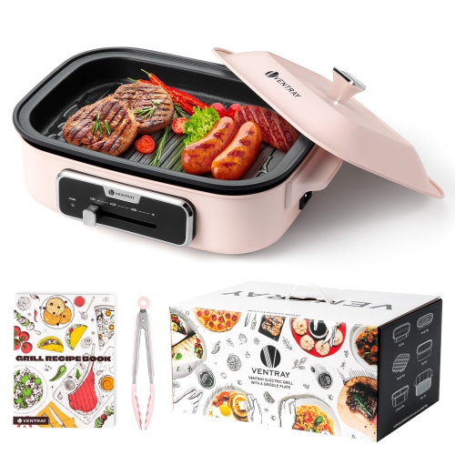 VENTRAY  Classic Indoor Electric Grill, Portable Bbq Grill With Removable Griddle Plate, 1200W 