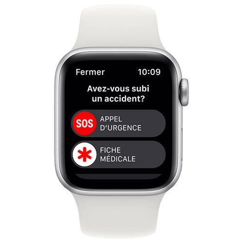 Remis à neuf - Apple Watch SE (GPS + cellulaire), boîtier 44 mm en aluminium argenté et bracelet sport blanc (2022)