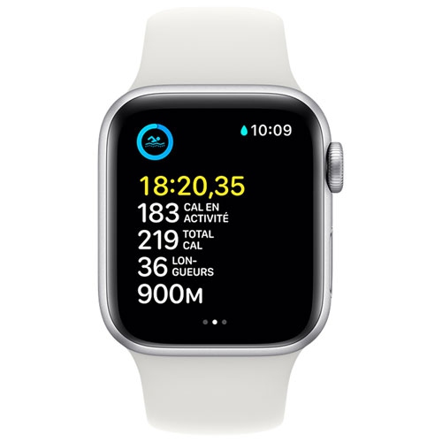 Remis à neuf - Apple Watch SE (GPS + cellulaire), boîtier 44 mm en aluminium argenté et bracelet sport blanc (2022)