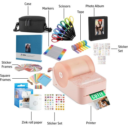 HP Sprocket Panorama Portable Color Label Printer & Photo Printer Craft Bundle w/Case, Zink Roll & More!