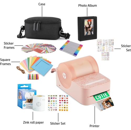 HP Sprocket Panorama Portable Color Label Printer & Photo Printer, Zink Roll, Pink