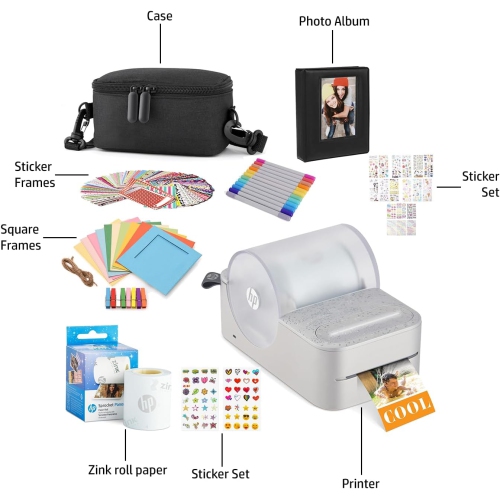 HP Sprocket Panorama Portable Color Label Printer & Photo Printer, Zink Roll, White