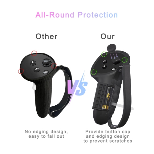 Controller Grip Cover Compatible with Meta/Oculus Quest 3 Touch Plus Protector with Battery Opening Cover, 2PCS Joystick Cap and Knuckle Straps