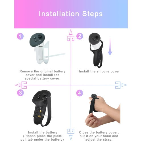 Controller Grip Cover Compatible with Meta/Oculus Quest 3 Touch Plus Protector with Battery Opening Cover, 2PCS Joystick Cap and Knuckle Straps