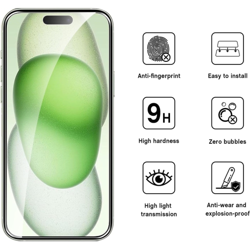 Protecteur d'écran [paquet de 3] pour iPhone 15 Pro de 6,1 po, protecteur d'écran en verre trempé, 0,33&nbsp;mm