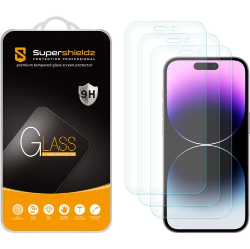 (Paquet de 3) conçu pour le protecteur d'écran en verre trempé iPhone 14 Pro, anti Scratch, sans bulles