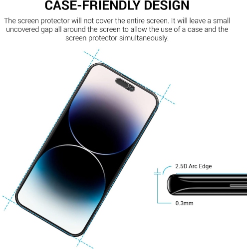 Privacy Screen Protector pour Apple iPhone 15 et Apple iPhone 14 Pro, film en verre trempé anti-espion, Étui