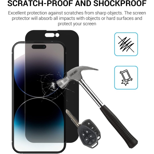 Privacy Screen Protector pour Apple iPhone 15 et Apple iPhone 14 Pro, film en verre trempé anti-espion, Étui