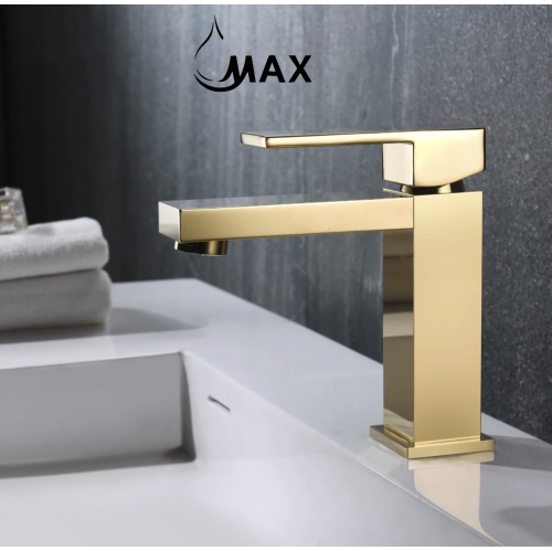 MAX Faucets Elegance Square Design Bathroom Faucet Brushed Gold Finish