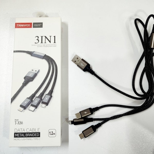 TRANYOO 1.2M 3 in 1 Fast Charging Braided Multi Charger Cable