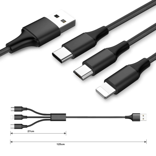 TRANYOO 1.2M 3 in 1 Fast Charging Braided Multi Charger Cable