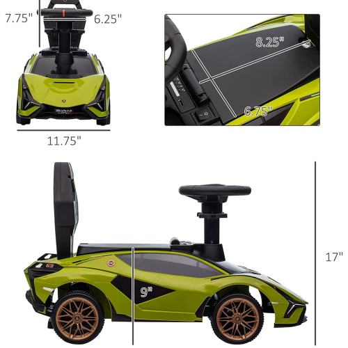 KidsVIP Kids Ride On Lamborghini Sian Push Car - Fun Riding Toy for Kids and Toddlers with Lights, Music Player and Detachable Parent Push Handle