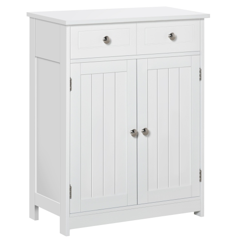 Kleankin – Armoire de rangement pour salle de bain, armoire de plancher avec 2 portes, 2 tiroirs, tablette réglable pour salle de bain, blanc