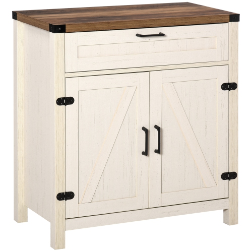 HOMCOM  Sideboard Buffet Cabinet, Farmhouse Kitchen Storage Cabinet With Rustic Barn Door And Drawer In White