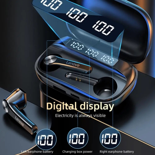Lenovo QT81 TWS Bluetooth 5.0 Headphones Earbuds Wireless Headsets Stereo Touch Keys 1200mAh Charging Box – Black