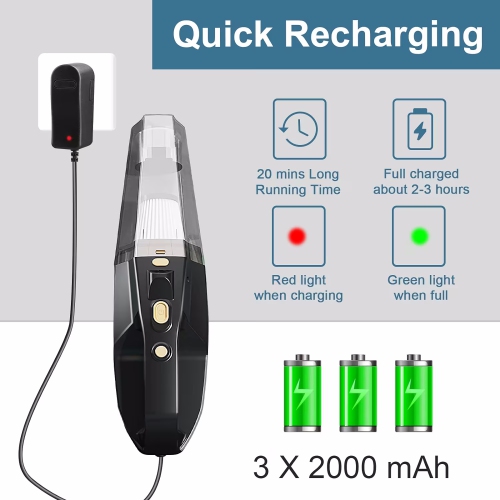 NIERBO Portable LED Car Vacuum Hand Held Vacuuming Home Dust Rechargeable High Power Wet Dry Mini Vacuum Cleaners Lightweight Pet Hair Small Vac