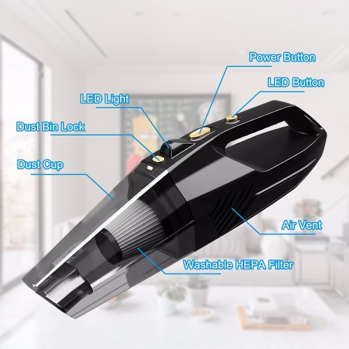 NIERBO Portable LED Car Vacuum Hand Held Vacuuming Home Dust Rechargeable High Power Wet Dry Mini Vacuum Cleaners Lightweight Pet Hair Small Vac