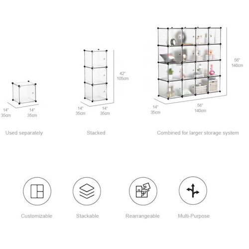 16 Cube Plastic Portable Organizer Closet Organizer,Bedroom Armoire Wardrobe with Hanging Rod Bookcase and Storage Cabinet
