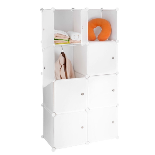 8 Cube Multi-Use DIY Portable Closet Organizer ,Modular Cabinet for Hanging Clothes, Armoire Wardrobe with Doors