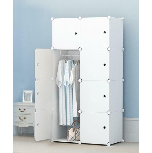 8 Cube Multi-Use DIY Portable Closet Organizer ,Modular Cabinet for Hanging Clothes, Armoire Wardrobe with Doors