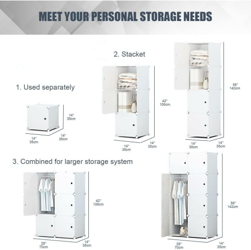 8 Cube Multi-Use DIY Portable Closet Organizer ,Modular Cabinet for Hanging Clothes, Armoire Wardrobe with Doors