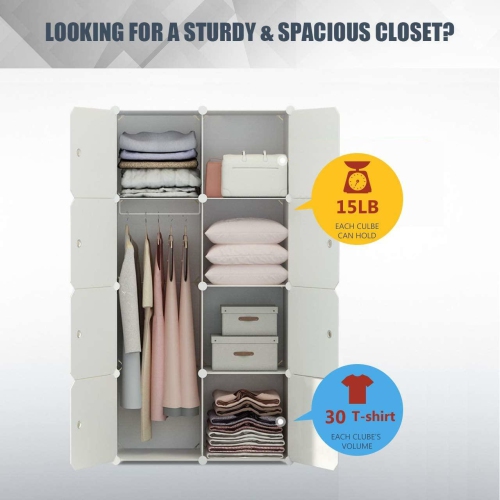8 Cube Multi-Use DIY Portable Closet Organizer ,Modular Cabinet for Hanging Clothes, Armoire Wardrobe with Doors