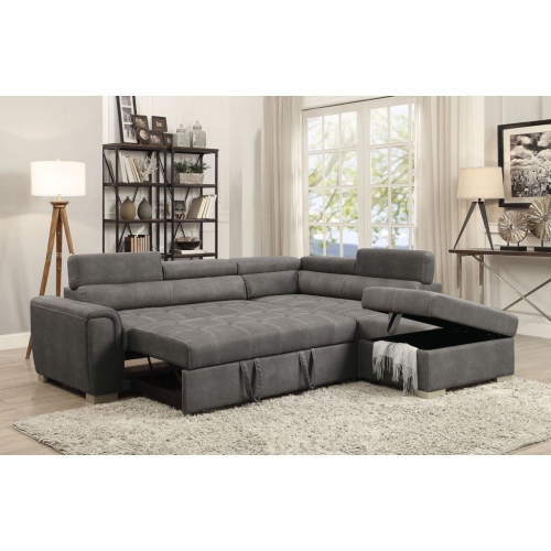 Image 1 of 4.. CAROLINA - FABRIC SECTIONAL WITH PULL OUT BED WITH ADJUSTABLE HEADREST