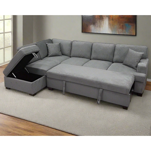 MALDON - MODERN FABRIC SOFA BED SECTIONAL WITH STORAGE & TWO TOSS PILLOWS