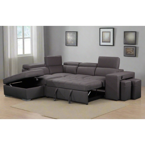 Image 1 de 1.. POSITANO - FABRIC SECTIONAL WITH PULL OUT BED, STORAGE OTTOMAN & TWO STOOLS