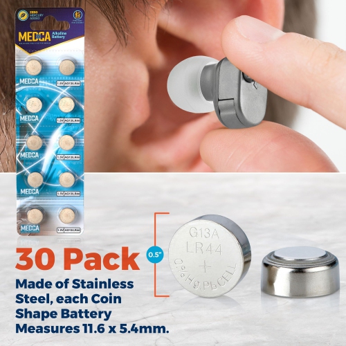 MEDca 1.5V Alkaline Batteries - LR44 AG13 357 303 SR44 Battery - Button Coin Cell for Hearing Aids and Amplifiers, Toys, Remotes, Calculators, Lasers