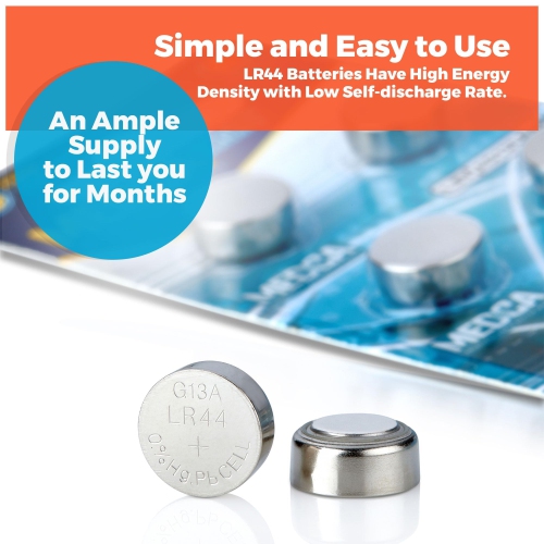 MEDca 1.5V Alkaline Batteries - LR44 AG13 357 303 SR44 Battery - Button Coin Cell for Hearing Aids and Amplifiers, Toys, Remotes, Calculators, Lasers