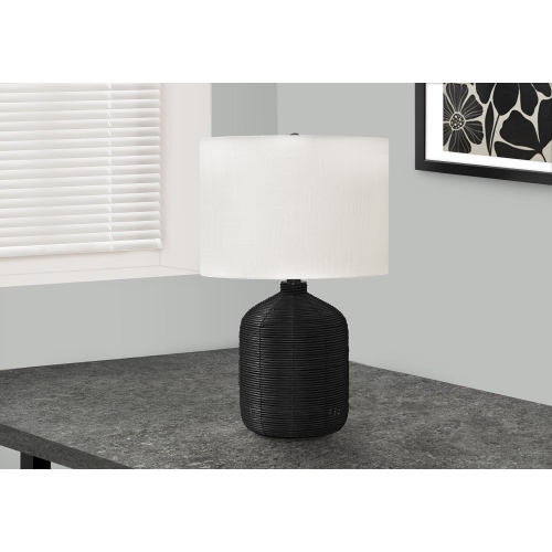Monarch Specialties I 9734 - Lighting, 23"H, Table Lamp, Black Rattan, Ivory / Cream Shade, Modern