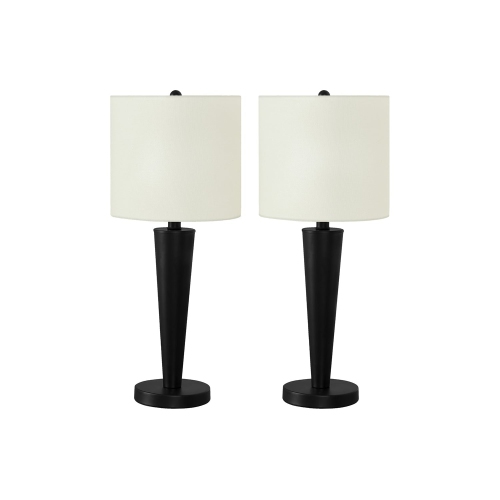 Monarch Specialties I 9643 - Lighting, Set Of 2, 24"H, Table Lamp, Usb Port Included, Black Metal, Ivory / Cream Shade, Contemporary
