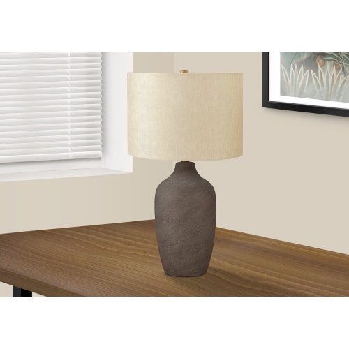 Monarch Specialties I 9709 - Lighting, 27"H, Table Lamp, Grey Ceramic, Beige Shade, Contemporary