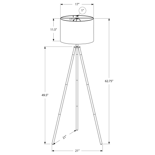 Monarch Specialties I 9735 - Lighting, 63"H, Floor Lamp, Black Metal, Ivory / Cream Shade, Contemporary