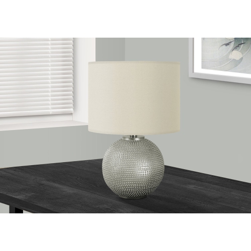 Monarch Specialties I 9653 - Lighting, 19"H, Table Lamp, Grey Resin, Ivory / Cream Shade, Modern