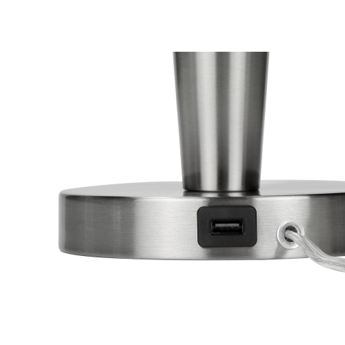 Monarch Specialties I 9642 - Lighting, Set Of 2, 24""H, Table Lamp, Usb Port Included, Nickel Metal, Grey Shade, Contemporary