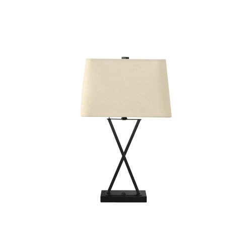 Monarch Specialties I 9638 - Lighting, 25"H, Table Lamp, Usb Port Included, Black Metal, Beige Shade, Transitional