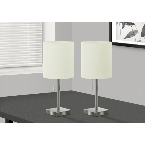 MONARCH SPECIALTIES  I 9649 - Lighting, Set Of 2, 17"h, Table Lamp, USB Port Included, Nickel Metal / Cream Shade, Contemporary In Ivory