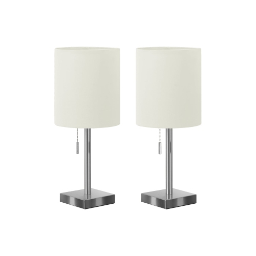 Monarch Specialties I 9649 - Lighting, Set Of 2, 17"H, Table Lamp, Usb Port Included, Nickel Metal, Ivory / Cream Shade, Contemporary