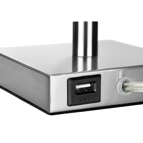 Monarch Specialties I 9649 - Lighting, Set Of 2, 17"H, Table Lamp, Usb Port Included, Nickel Metal, Ivory / Cream Shade, Contemporary