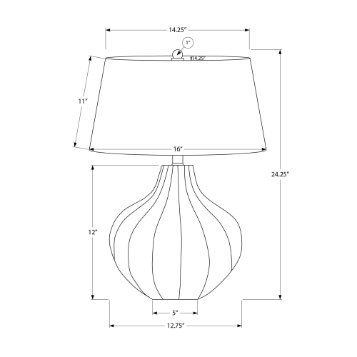 Monarch Specialties I 9612 - Lighting, 24"H, Table Lamp, Blue Ceramic, Ivory / Cream Shade, Transitional