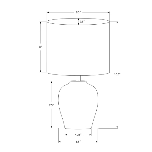 Monarch Specialties I 9738 - Lighting, 17"H, Table Lamp, Black Ceramic, Ivory / Cream Shade, Transitiona