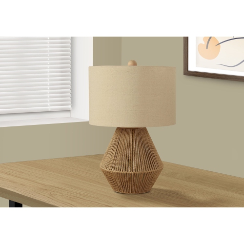 Monarch Specialties I 9628 - Lighting, 22"H, Table Lamp, Brown Rope, Beige Shade, Transitional