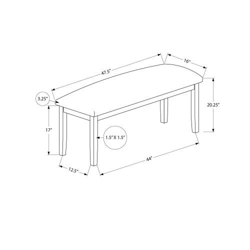 Monarch Specialties I 1373 - Bench, 48" Rectangular, Dining Room, Entryway, Hallway, Kitchen, Upholstered, Wood, Brown Solid Wood, Brown
